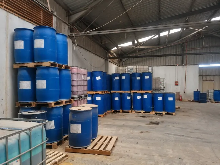 Drums and IBC containers in the warehouse